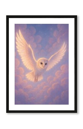 Ethereal owl soaring clouds