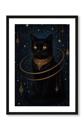 Mystical black cat illustration