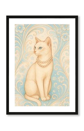 Elegant cat with floral patterns.