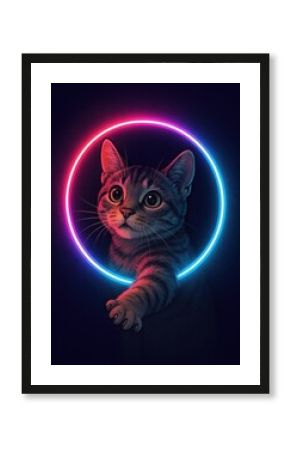 Neon cat with glowing circle
