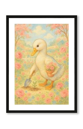 Charming duck gardening scene