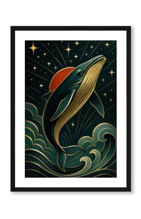 Elegant whale under starry sky.