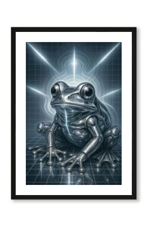 Futuristic metallic frog design.