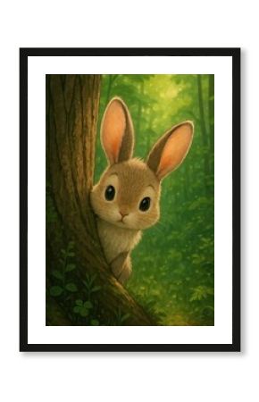 Adorable rabbit in lush forest.
