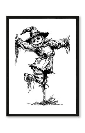PNG Vintage scarecrow ink drawing