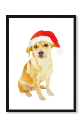 Dog wearing santa hat illustration white cute.