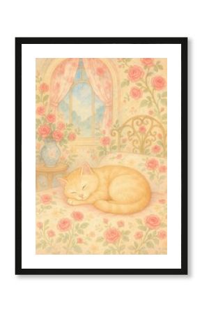 Cozy cat amidst floral elegance.