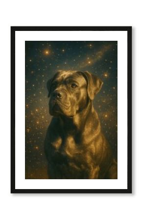 Majestic dog amidst starry cosmos.