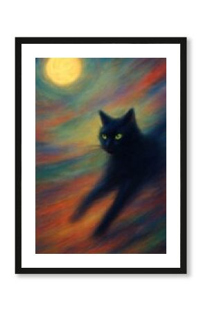 Mystical cat under glowing moon mobile wallpaper