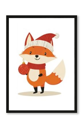 Cute fox wearing winter outfit illustration christmas ornament.