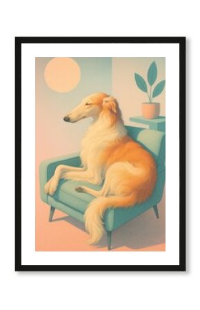 Elegant dog in pastel setting.