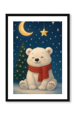 Cute bear under starry sky