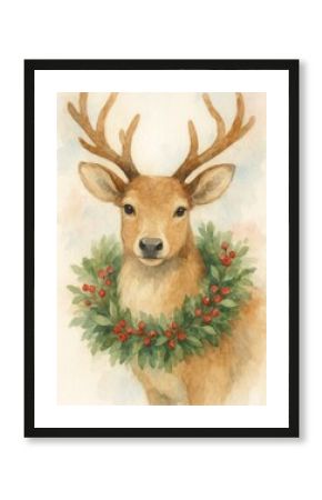 Festive deer watercolor elegance