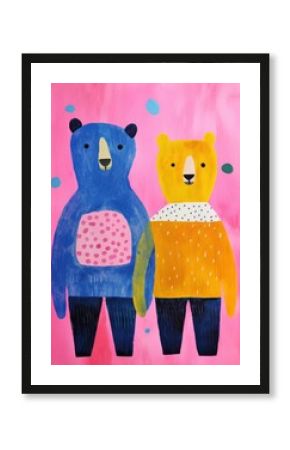 Couple bear taveler character art painting toy.