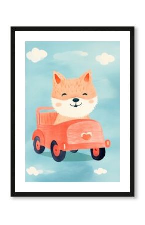 Cat driving a car vehicle art representation.