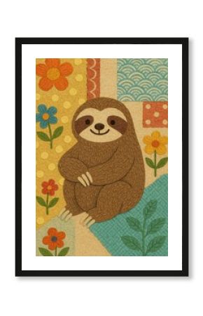 Cute sloth on colorful background.