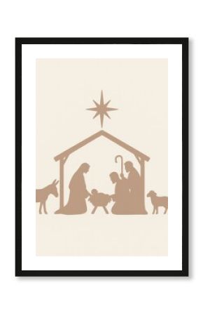 Minimalist nativity scene silhouette.