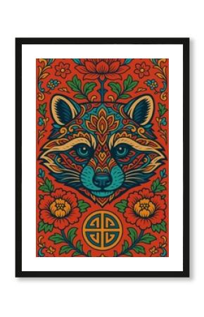 Vibrant raccoon floral art
