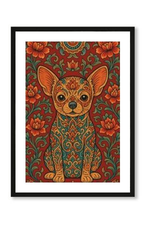 Intricate floral patterned Chihuahua wallpaper.