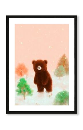 Cute bear in snowy forest mobile wallpaper