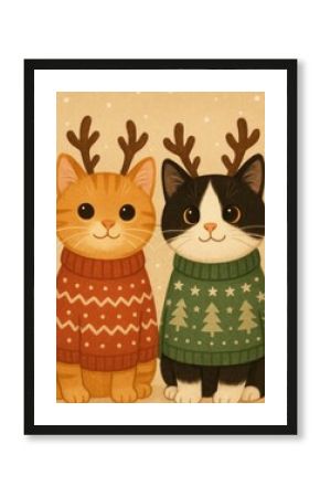 Festive cats in cozy sweaters.