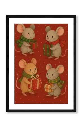 Cute mice with holiday gifts.