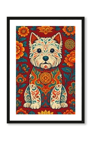 Colorful floral dog illustration