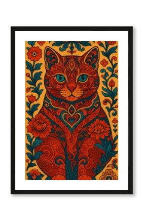 Intricate cat floral design wallpaper.