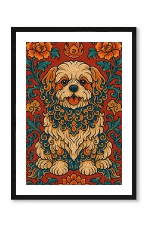 Whimsical floral dog illustration