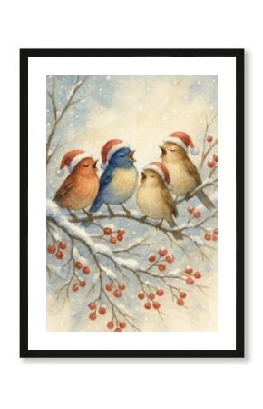 Festive birds singing joyfully.
