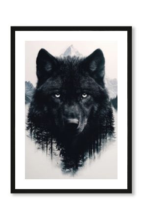 double exposure of wolf and forest