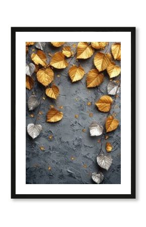 Autumn leaves decoration indoor space photography textured background overhead view seasonal aesthetics