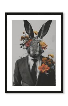 Business man with rabbit head portrait animal mammal