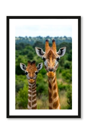 Closeup of a giraffe pair (Giraffa) within South Luangwa National Park, Zambia, Africa