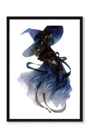 PNG Portrait of witch illustration watercolor blue.