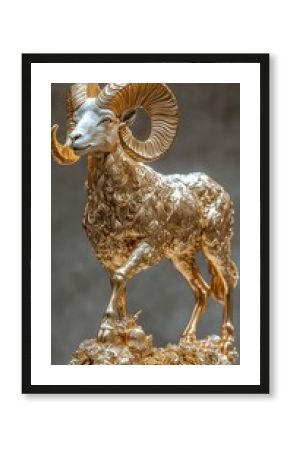 Golden ram sculpture majestic design intricate details visuals image