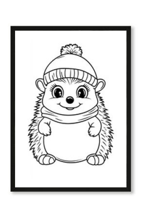 Cute cartoon hedgehog wearing a hat and scarf.