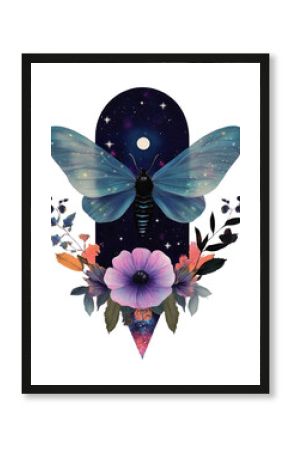 PNG Flower and insect flowers illustration decorative.