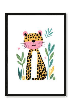 Cute tiger trendy children flat simple illustration isolated on white