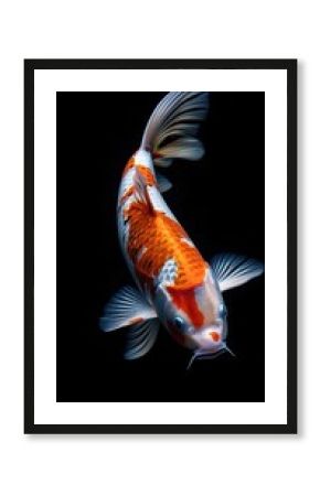 Koi fish swimming animal black background.