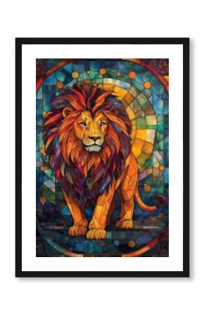 Majestic Lion in Stained Glass Style Art