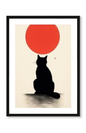 Litograph minimal cat sitting silhouette mammal animal.