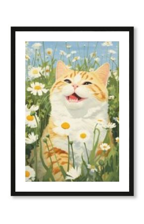 Spring field with flowers portrait outdoors animal.