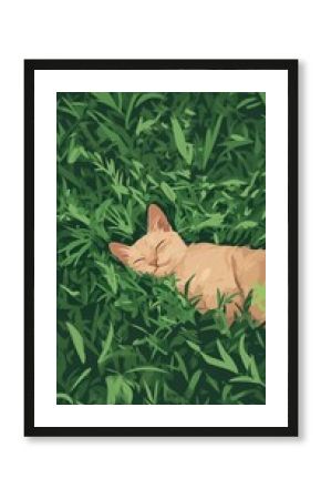 Grass field with cat green outdoors sleeping.