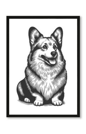 Welsh Corgi dog pet animal, showcasing engraved artistry sketch engraving generative ai raster illustration. Scratch board imitation. Black and white image.