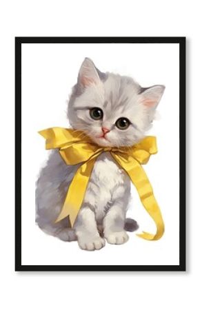 Adorable kitten with yellow bow