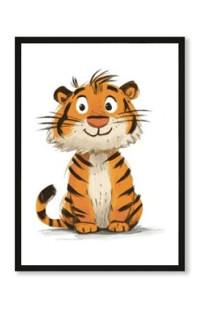 Whimsical cartoon tiger illustration for children's nursery and educational materials