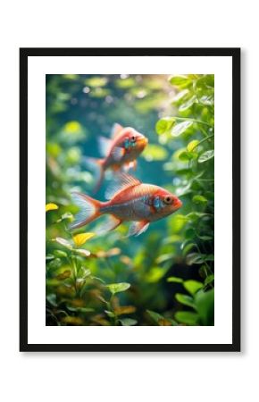 Colorful fish swimming among vibrant aquatic plants in a serene underwater environment