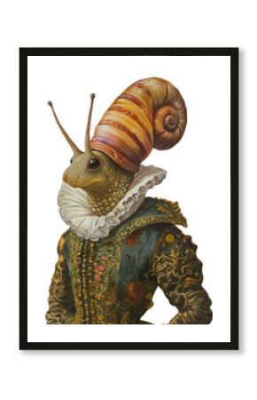 PNG Snail wears Renaissance fashion animal human art.