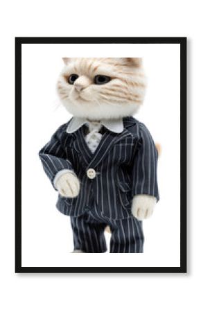 PNG Stuffed doll cat wearing suit figurine mammal animal.